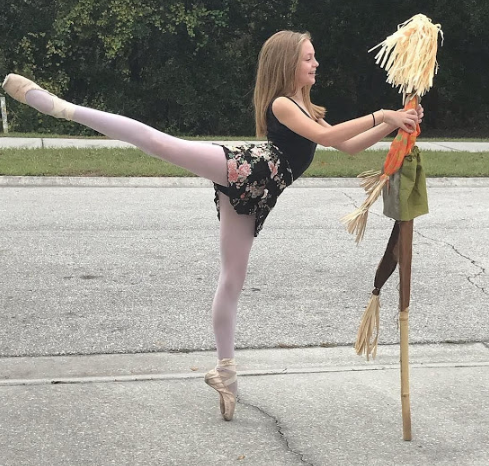 Flowers in black wrap skirt