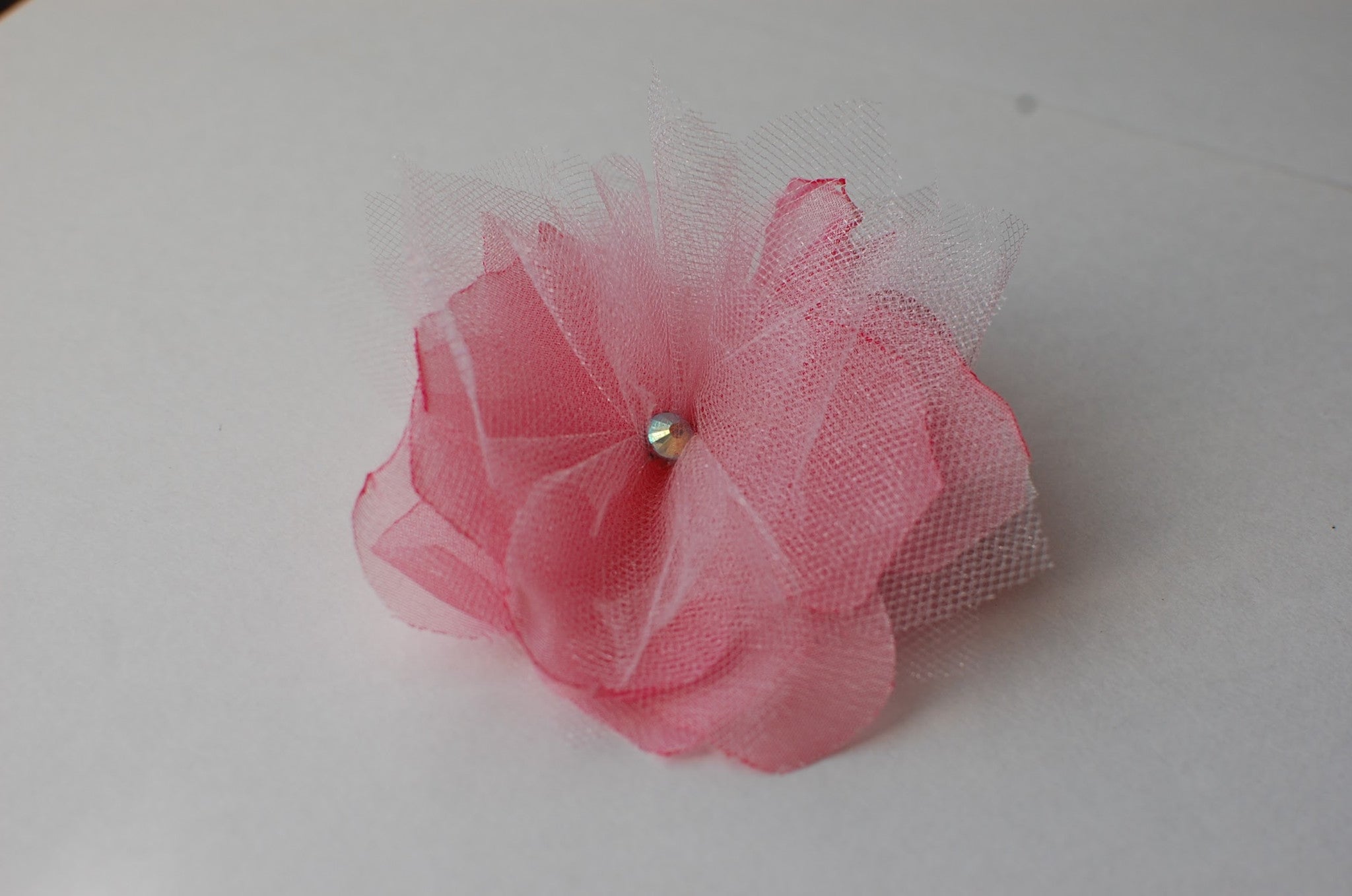 Pink flower hair clip/brooch with silky chiffon & tulle