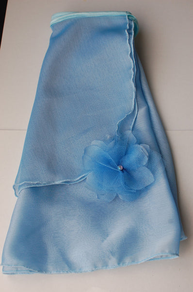 Sky blue flower hair clip/brooch with silky chiffon & tulle