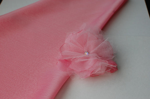 Pink flower hair clip/brooch with silky chiffon & tulle