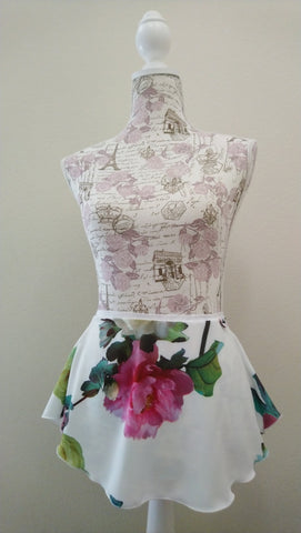 Flowers in white spandex flowy pull-on skirt for kids