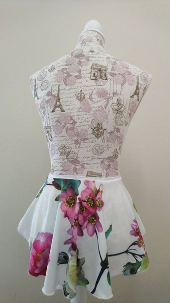 Flowers in white spandex flowy pull-on skirt for kids