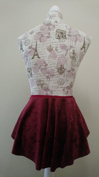 Crushed Burgundy Velvet pull-on skirt