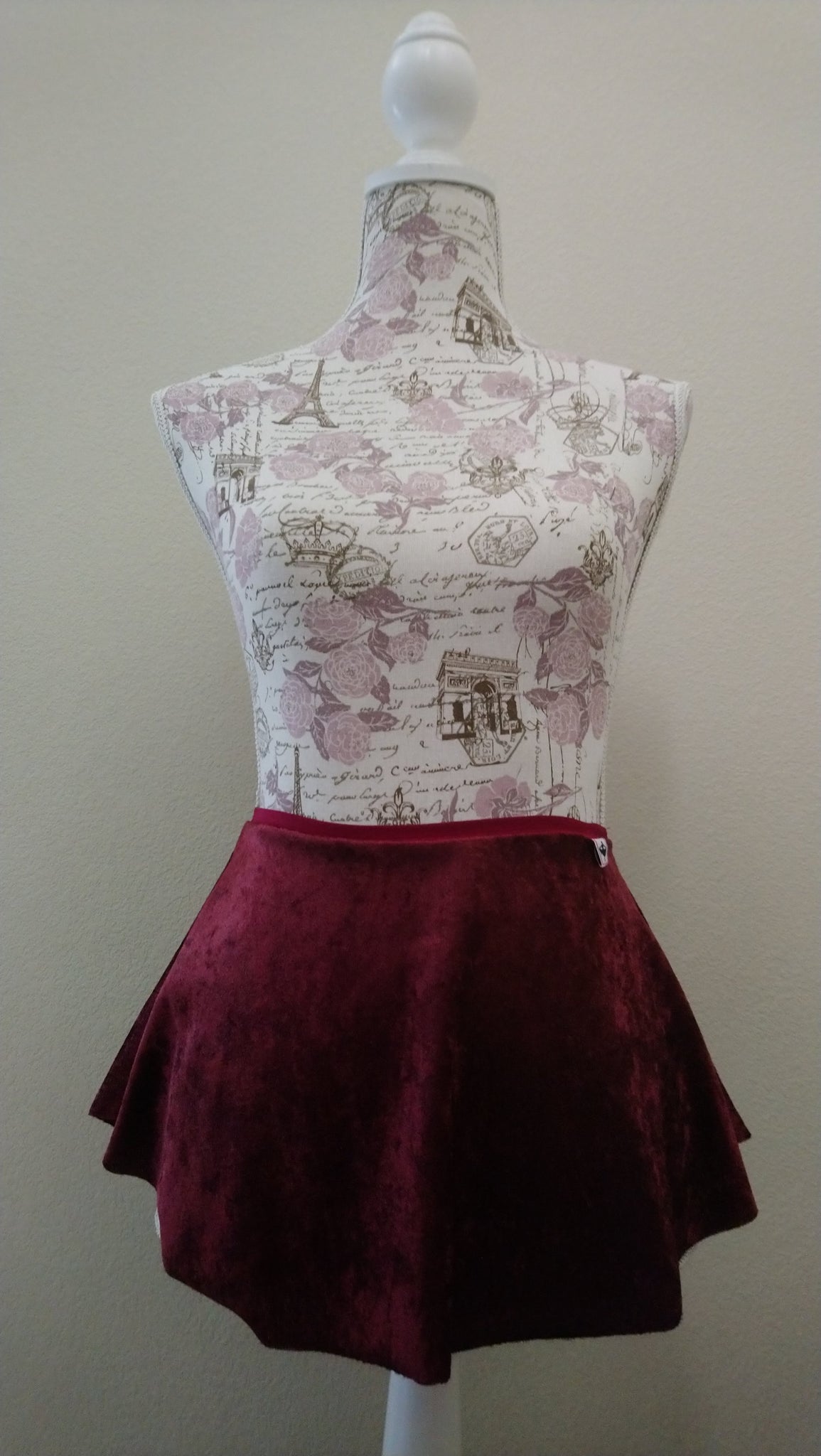 Crushed Burgundy Velvet pull-on skirt