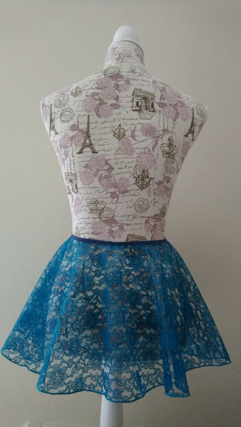 Aqua Blue lace flowy pull-on skirt