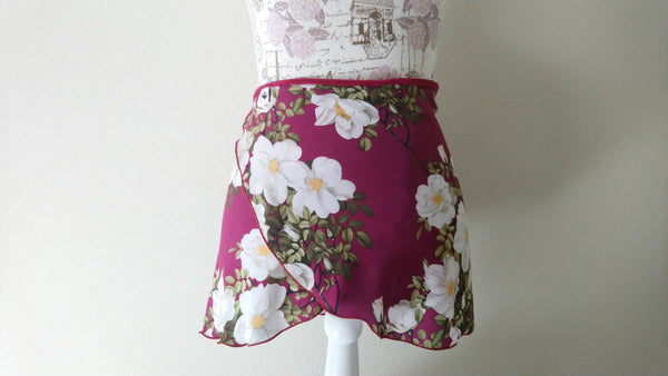 Flowers in Burgundy spandex wrap skirt for kids
