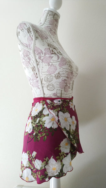 Flowers in Burgundy spandex wrap skirt for kids