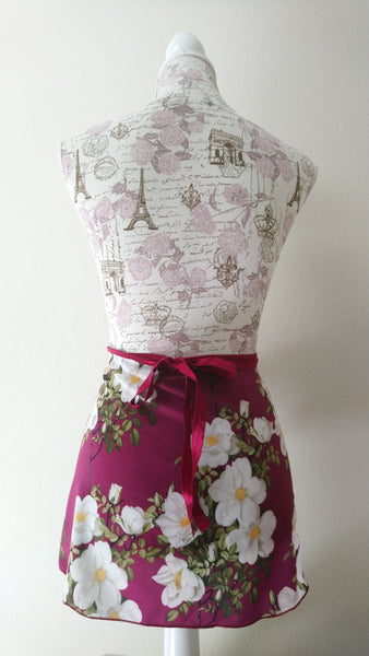 Flowers in Burgundy spandex wrap skirt for kids