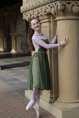 【 Iridescent dark green Chiffon】Rehearsal long flowy skirt