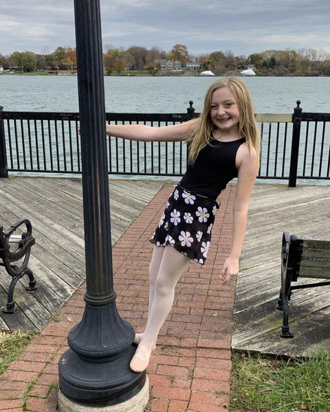 Daisies in black wrap skirt for both kids & adults