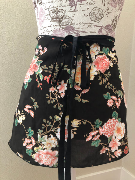 Flowers in black wrap skirt